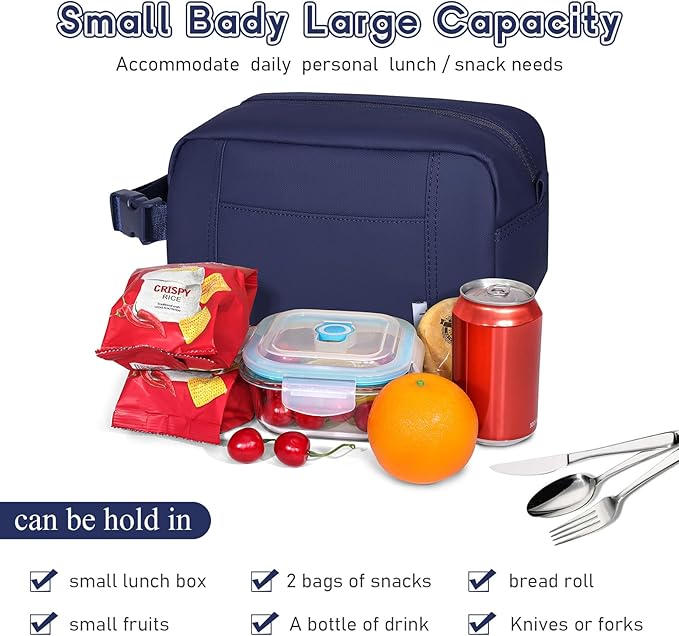 NOL Natural Organic Lifestyle Freezable Snack Bag, Leakproof Cooler Lunch Bag, Reusable, Zip Closure with Buckle Handle Nylon Waterproof Snack Box for Work Travel-Navy blue