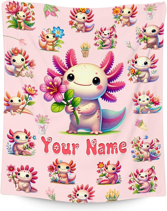 Girls Blankets Gifts Axolotl Blanket for Toddlers Kids Granddaughter, 40"x50" Personalized Cute Flannel Throw Gifts for Sofa Couch