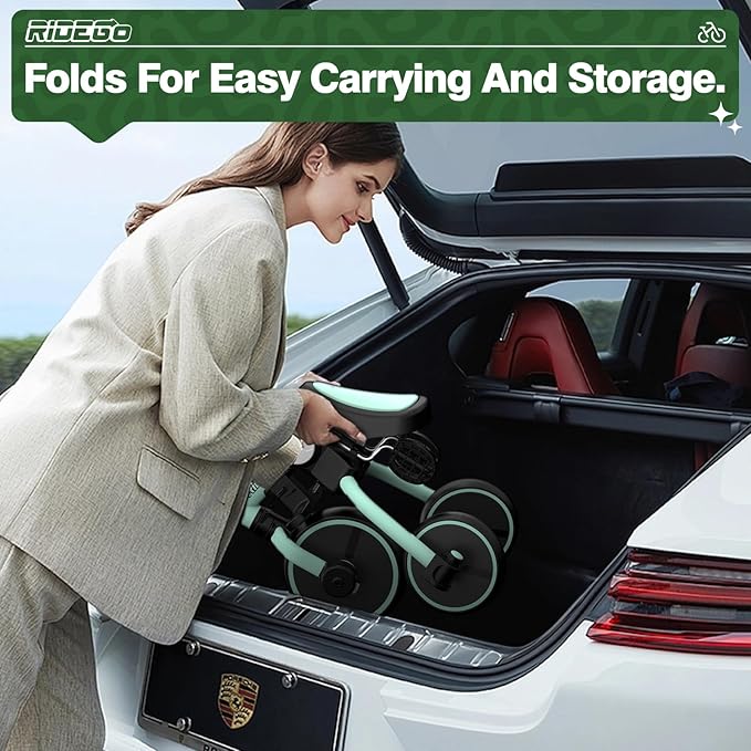 Ridego 5-in-1 Toddler Tricycle for Toddlers 1–3, Foldable Push Trike with Parent Handle & Cup Holder, Adjustable Seat, Balance Bike Mode & EVA Wheels, Great Bike Gift for Kids 2–5, Green