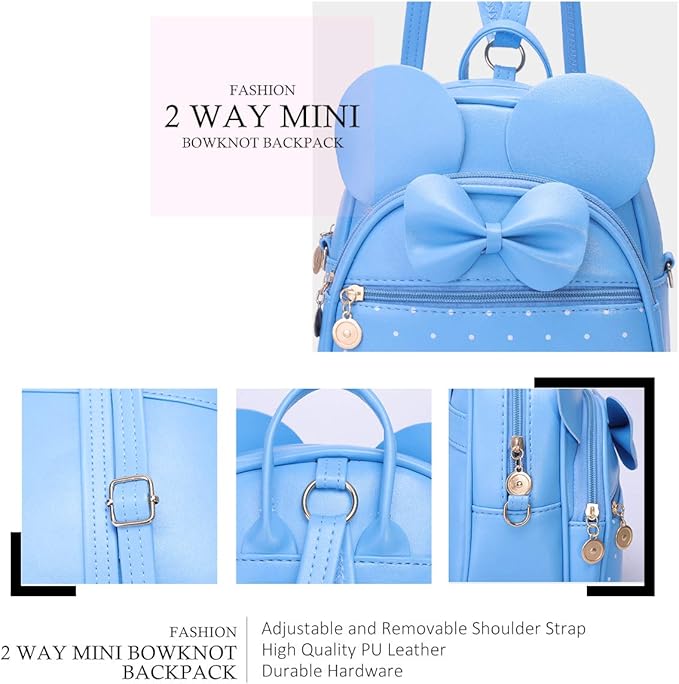 KL928 Girls Mini Backpack Bowknot Polka Dot Cute Small Daypacks Convertible Shoulder Bag Purse for Women