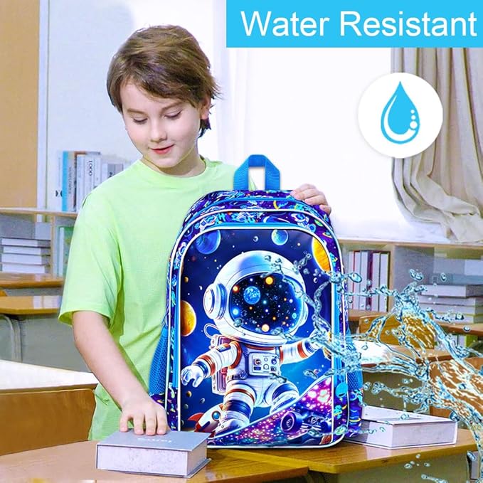 16" Space Boy Backpack, 3Pcs Astronaut Bookbag for Elementary Preschool Kindergarten, Kids School Backpacks with Lunch Box (Blue)