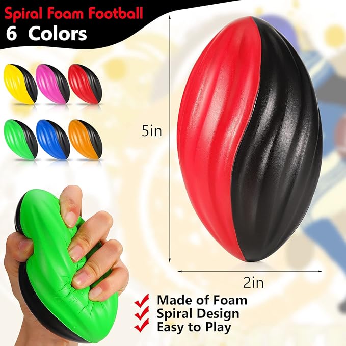 Jerify 24 Pack Foam Footballs 5 inch Bulk Mini Spiral Football Toys Easy Grip Waterproof Small Soft Emulation Foam Footballs for Kids Toddler Indoor Outdoor Play Game Football Party Favors