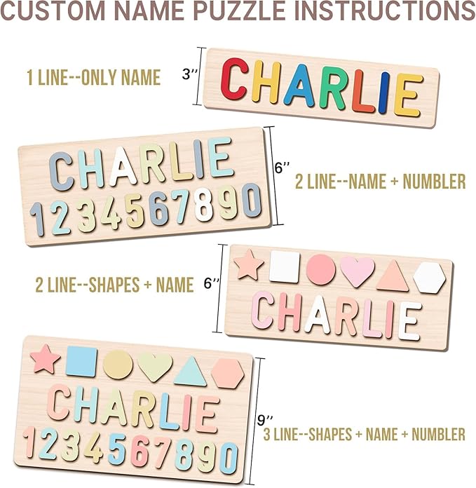 Name Puzzle for Kids Personalized, Wooden Shapes Name Puzzles for Toddlers 1-3, Engraved Text Greetings on Back, Custom Baby 1st Birthday Gifts for Girl&Boy, Kids Sensory Toys (Numbers Name Puzzle)