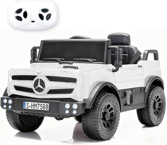 12V Ride on Car for Kids, Licensed Mercedes-Benz Unimog w/Parent Remote Control, LED Headlights, Music Player & Horn for 3-5 Years Toddler, White