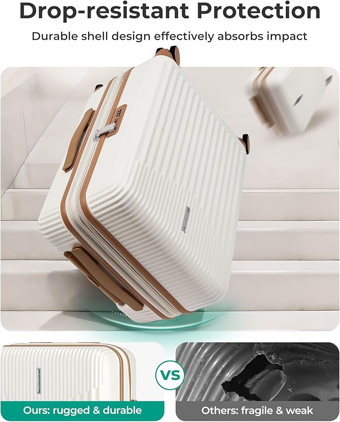 BAGSMART Carry On Luggage 22x14x9 Airline Approved with Spinner Wheels,100% PC Hardside Expandable Luggage with TSA Lock for Trips, 20 Inch Rolling Suitcases for Men Women,Beige