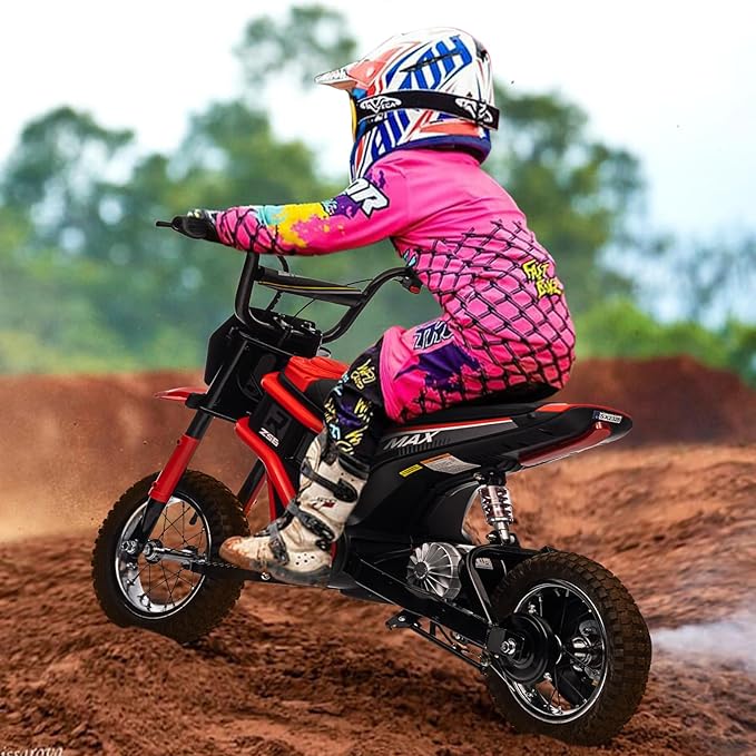 Electric Dirt Bike for Kids, 24v 350w Kids Electric Motorcycle, 3-Speed Modes & Up to 14.29 MPH, Metal Suspension Safe and Shock Proof, Children Off-Road Ride-on Dirt Motorcycle,Red-7