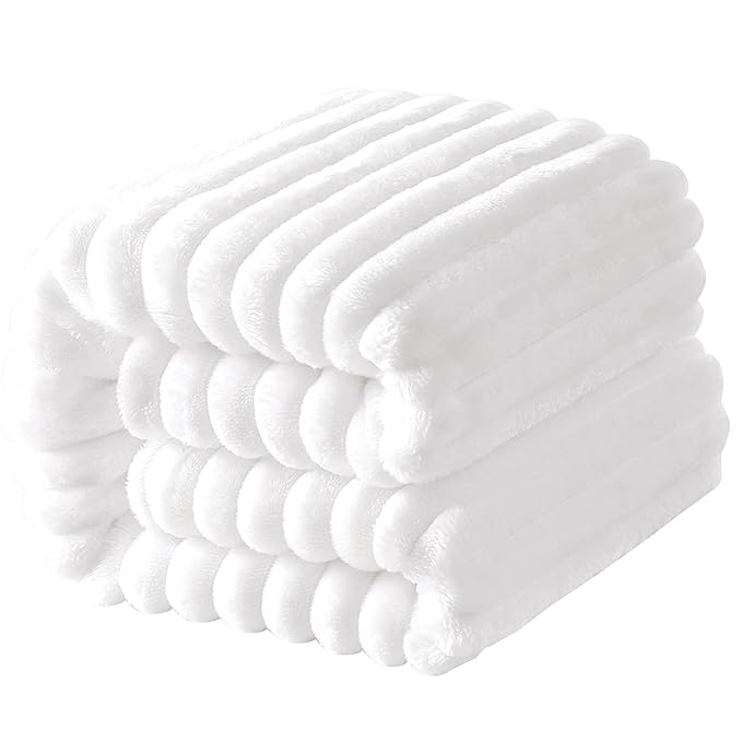 Ntbay Flannel Fleece Twin Blanket, Soft Lightweight Fuzzy Bed Blanket for Couch Sofa Bed All Seasons - White - 60 x 80 inches