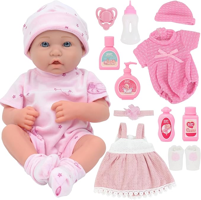 UNICORN ELEMENT 14 Inch Reborn Baby Girl Doll with Baby Doll Clothes and Accessories, 15 Piece Soft Body Dolls with Gift Box - Pacifier, Feeding Bottle Etc, Gift for Girls Toddlers 3+