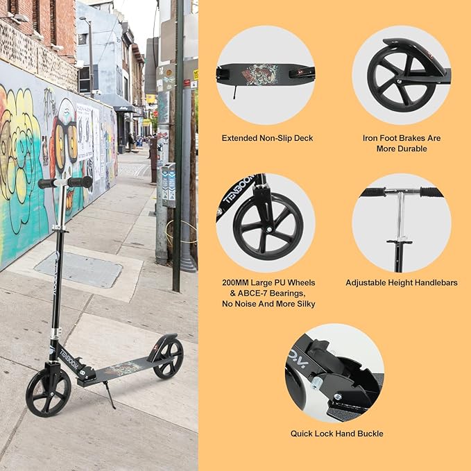 Kick Scooter for Ages 6+, Kids, Teens & Adults. Max Load 240 LBS. 8IN Big Wheels for Kids, Teens & Adults, 3 Adjustable Levels