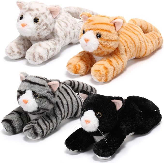 Libima 4 Pcs 14 Inch Cat Stuffed Animals Bulk, Halloween Christmas Stuffers Soft Cuddly Kitten, Smitten Kittens, Assorted Fluffy Stuffed Cats for Kiddos Birthday Gift Pet Party Favors (Lying Style)