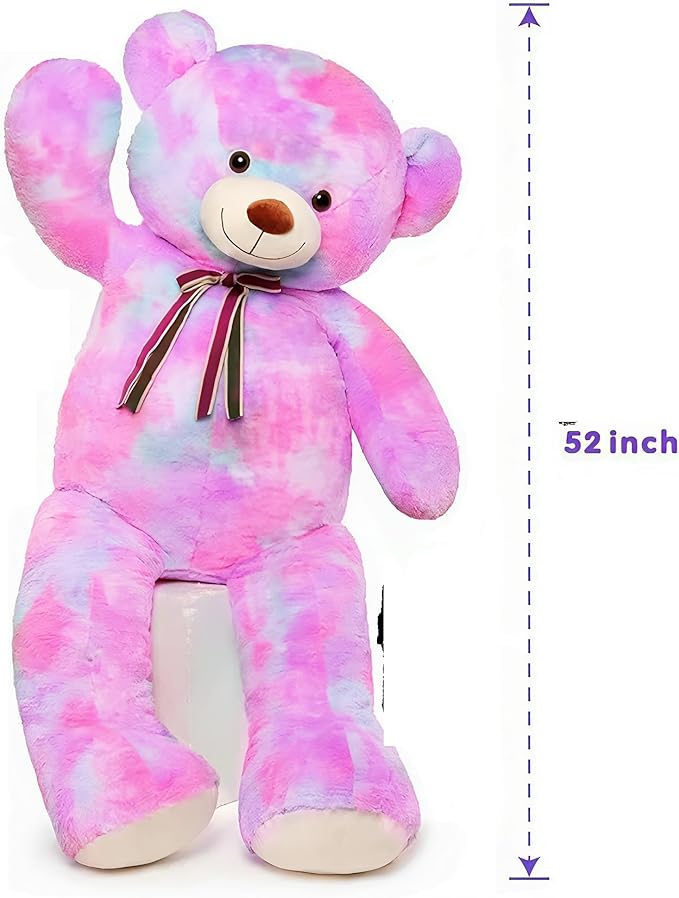 Tezituor Big Teddy Bear,52'' Giant Stuffed Animal Plush,Rainbow Purple Soft Plush Toys Gifts for Valentine, Christmas, Birthday