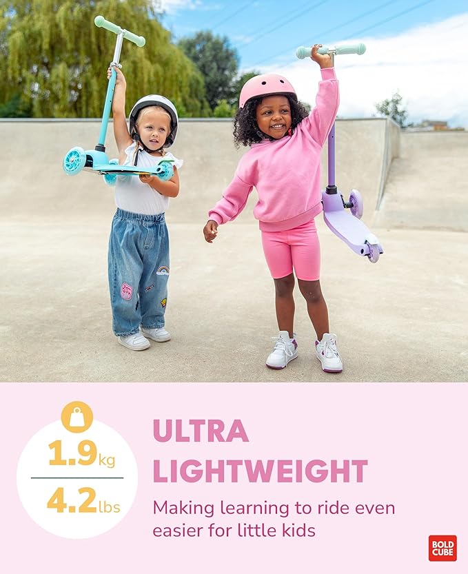 Teeny | 3 Wheel Mint Scooter for Kids & Toddlers Ages 3-6 Years | Flashing Wheels | Height Adjustable 53 to 70 cm | My First Scooter