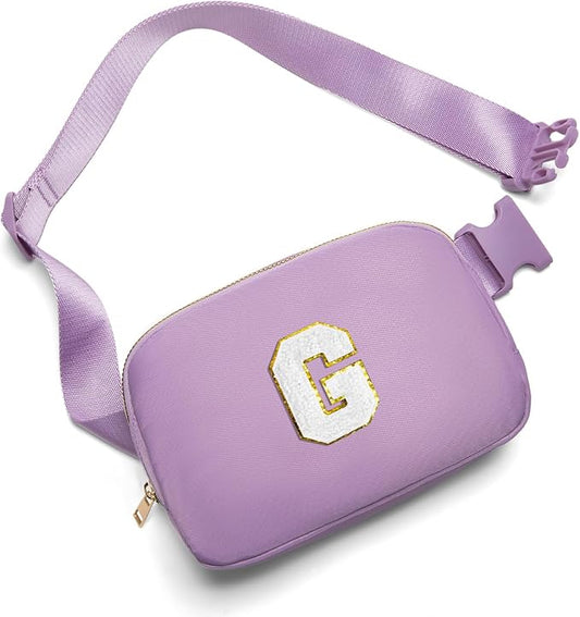 Gitus Birthday Gifts for 8 9 10 11 12 13 Year Old Girls Personalized Fanny Pack Crossbody Bags with Initial Letter Patch Belt Bag for Teen Girls Cute Trendy Stuff Travel Essentials (Lavender-G)