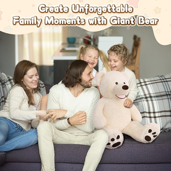 MorisMos Giant Teddy Bear, 39inch Large Stuffed Animals with Big Footprints Plush Stuffed Bears Gifts for Kids, Beige