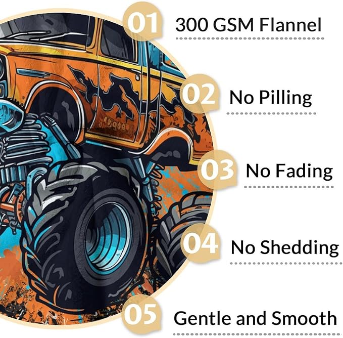 Toddler Blanket for Boys - Custom Truck Throw Blankets for Kids - Soft Cozy Warm Small Throws Gifts for Sofa, Chouch, Crib