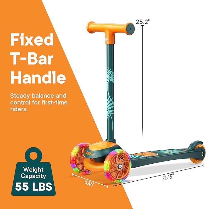 3 Wheel Scooter for Kids, Smooth Light Up LED Front Wheels, Wide Anti Slip Deck, Rear Foot Brake, Easy Lean to Steer Maneuvering, Indoor & Outdoor Ride On Toys for Ages 2 Up