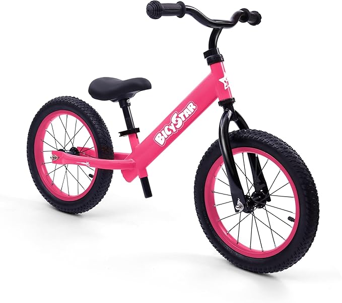 14 Inch Balance Bike for Kids 3-6 Year Old, No Pedals, Air Rubber Tires, Adjustable Height, Pedalless Bicycle for Boys, Girls, Pink