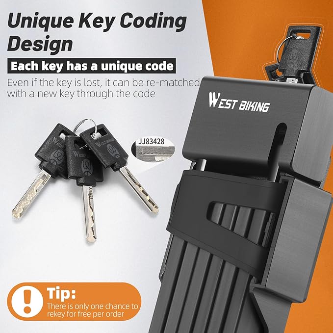 ICOCOPRO Folding Bike Lock, 3.28 FT Heavy Duty Bike Locks with Bracket & 3 Keys, High Security Anti Theft Bike Chian Lock for E Bike Scooter, MTB, Racing Bike, Motorcycle (Black)