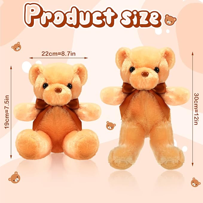 Skylety 10 Pieces Bears Bulk Stuffed Animals Soft Plush Toy Gift Bears with Ribbon Bow for Boys Girls Birthday Wedding Baby Shower Party Favor(Brown)