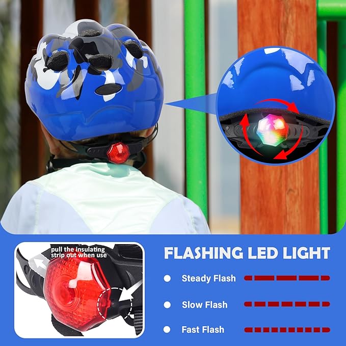 Kids Toddler Bike Helmet, Adjustable Boys Girl Helmets from Baby to Children(Age 1-8), Multi Sports for Bicycle Skate Scooter with LED Light