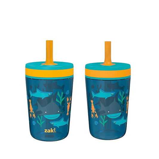 Zak Designs Kelso 15 oz Tumbler Set, (Underwater) Leak-Proof Screw-On Lid with Straw Made of Durable Plastic and Silicone, Perfect Bundle for Kids (2pc Set)