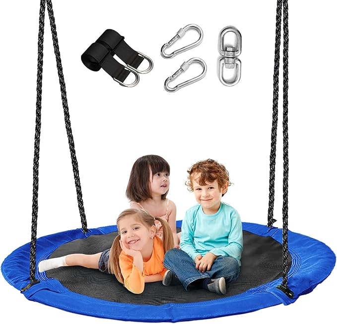 43 inch Saucer Tree Swing for Kids,Flying Round Swing Heavy Duty, Waterproof and All-Weather Resistant Textilene,Swivel,Adjustable Strong Ropes,Easy to Install,Outdoor Playground Backyard