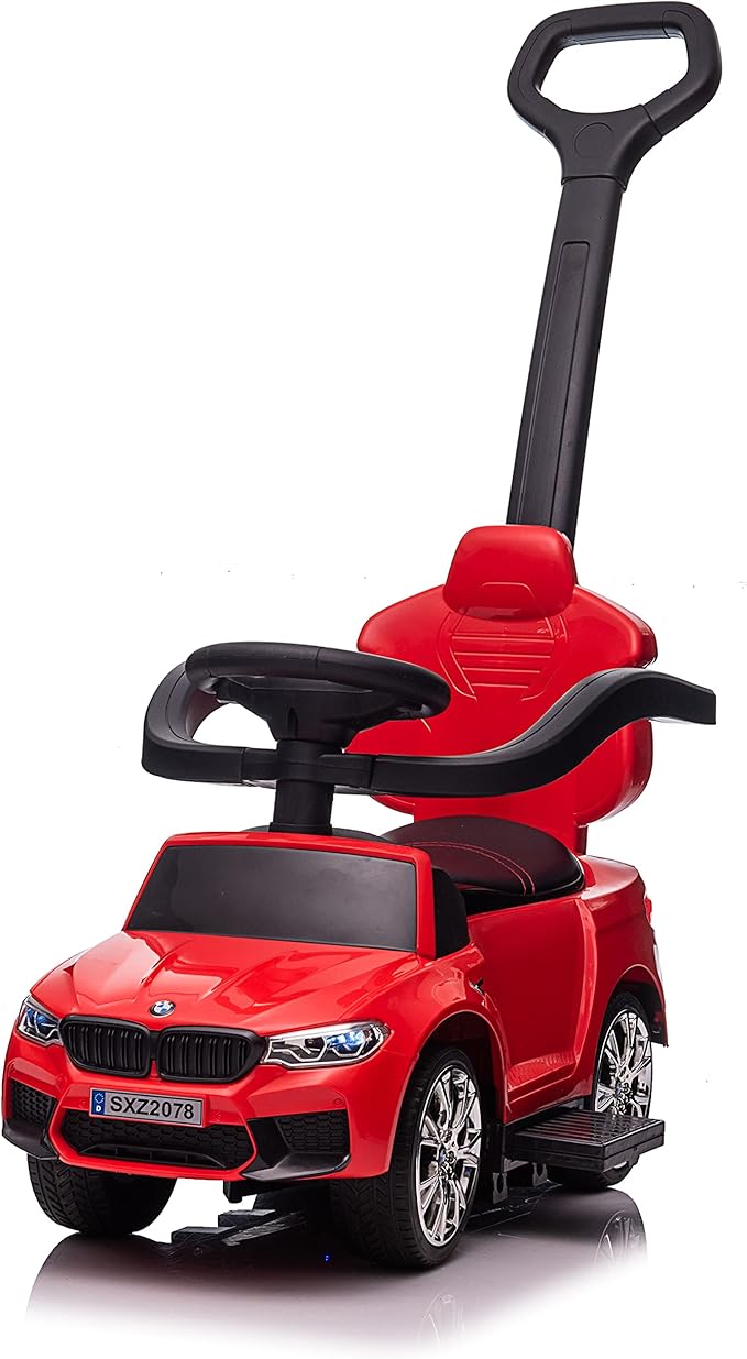 Best Ride On Cars BMW 4 in 1 Battery Powered Push Car, Red, Large