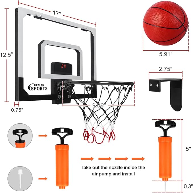 AOKESI Indoor Basketball Hoop for Room with Electronic Scoreboard - 17" x 12.5" Mini Over The Door Basketball Toys Gift for 5 6 7 8 9 10 11 12 Year Old Boys, Men and Adults