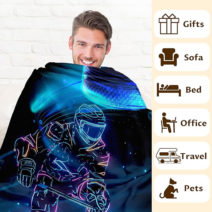 Kids Blanket, Ice Hockey Blankets for Boys 8-12, 50 x 40 Inches Soft Lightweight Throw for Hockey Lovers, Cool Cozy Warm Flannel Throws for Bed Sofa Room Decor, Camping, Travel