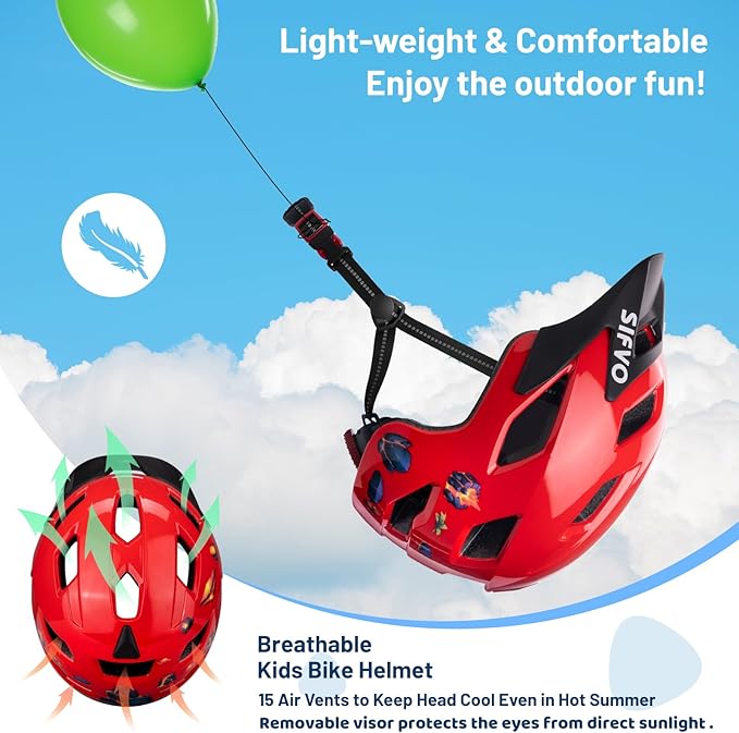 Kids Bike Helmet for Boys & Girls Ages 5-8-14,Lightweight Adjustable 50-57cm Bicycle Helmet with Visor & Reflective Strap，CPSC Certified for Cycling, Skating, Scooters