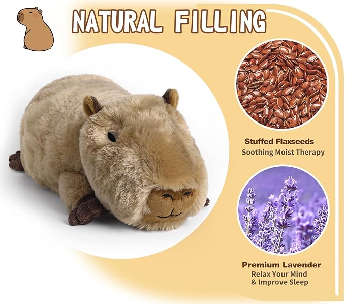 Capybara Stuffed Animals, Microwavable Stuffed Animal Adorable Fluffy Capybara Plush for Warmth Comfort, Heatable Coolable Lavender Scent Toy, Cute Soft Plushie Gift for Kids Adult & Children Boy Girl