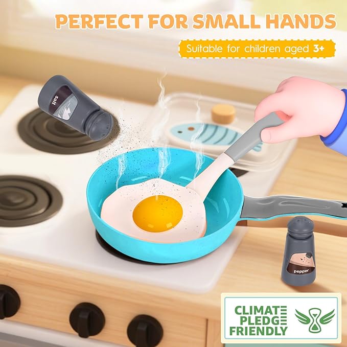 105Pcs Kids Kitchen Toy Accessories, Toddler Pretend BBQ Camping Cooking Playset, Play Pots, Pans, Utensils Cookware Toys, Play Food Set, Vegetables, Learning Gift for Girls Boys (Turquoise)