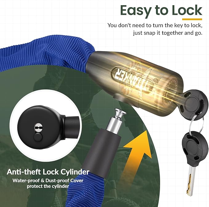 Titanker Bike Chain Lock with Keys, 3.3 Feet Security Heavy Duty Anti-Theft Bicycle Chain Locks for Bike, Motorcycle, Bicycle, Door, Gate, Fence, Grill (6mm, 8mm, 10mm Thick Chain)