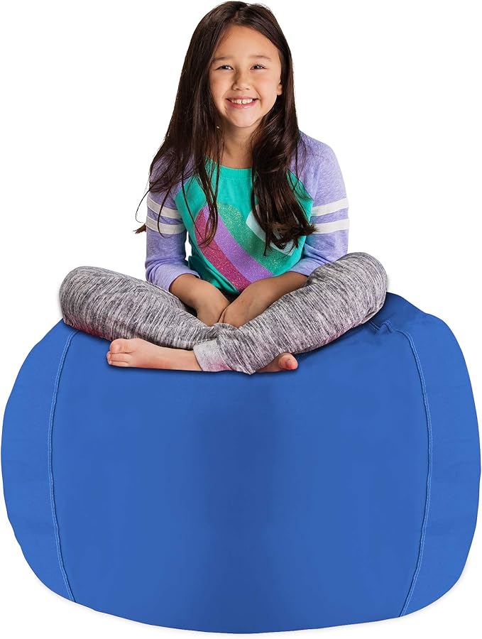 Posh Stuffable Kids Stuffed Animal Storage Bean Bag Chair Cover - Childrens Toy Organizer, Large 38" - Solid Royal Blue