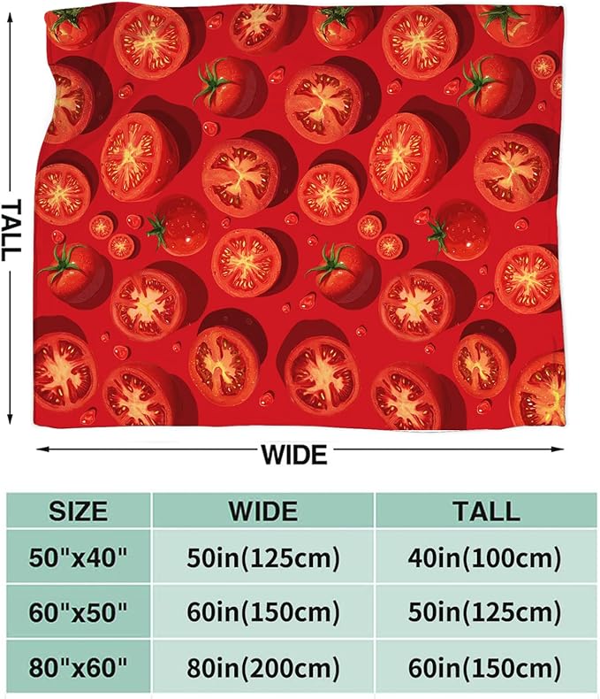 Tomato Blanket for Women Girls, Tomato Lovers Flannel Throw Blanket, Cozy Fleece Soft Stuff Food Blankets Gift for Kids Couch Sofa Bed 80" x 60"