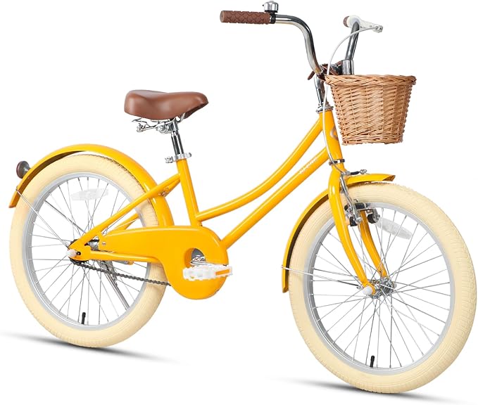 Glerc Little Molly 12-20 Inch Kids Retro Cruiser Bike for 2-13 Year Old with Wicker Basket & Training Wheels/Kickstand, Multiple Colors