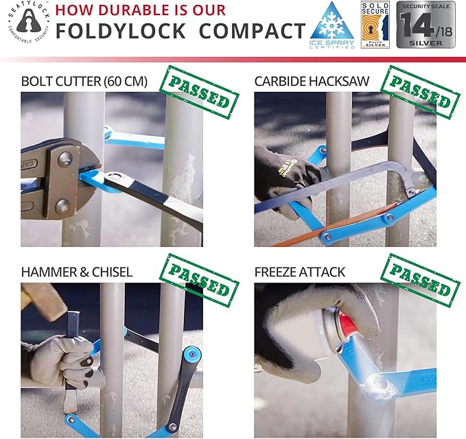 Seatylock FoldyLock Compact Folding Bike Lock - Award Winning Patented Lightweight High Security Bicycle Lock - Heavy Duty Anti Theft Smart Secure Guard with Keys & Case for Bikes or Scooters