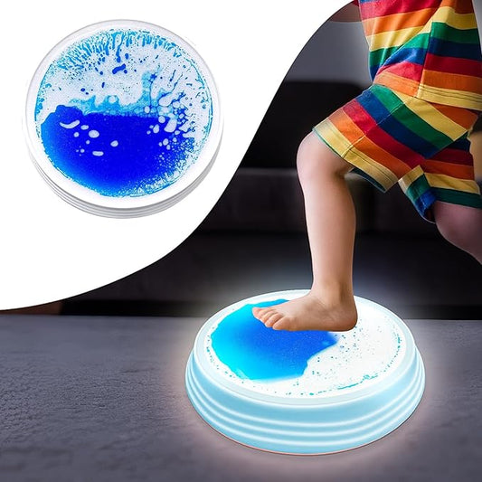 Light Up Liquid Stepping Stones - 1 Round Blue Liquid Stepping Stone with 7 Glow Colors, Indoor Obstacle Training Balancing Stepping Stone Toy for Kids Ages 3 4 5 6 and Up.