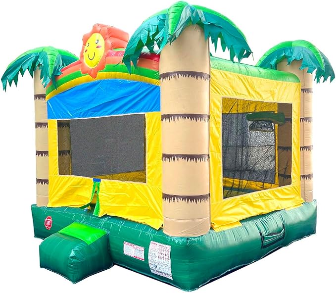 Crossover No-Print Tropical Smiley Face Inflatable Bounce House, Bouncy Jump Castle for Kids and Toddlers, Outdoor Birthday Party Jumping Bouncer, Commercial-Grade, Without Blower, 13 x 12 x 14.5 Ft