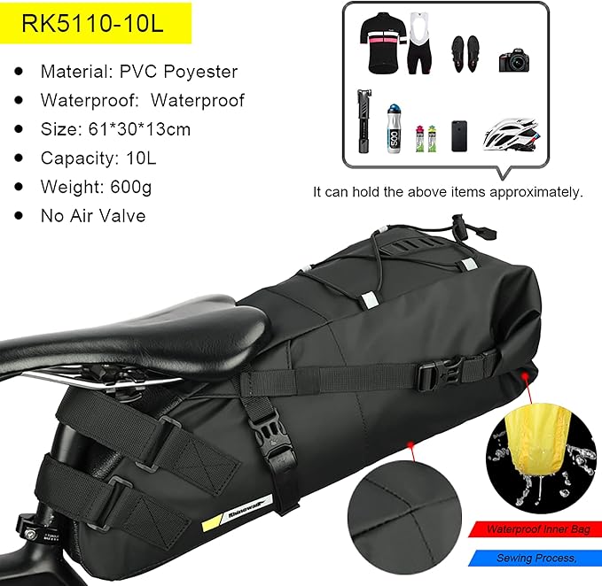 Rhinowalk Bike Saddle Bag Waterproof 10L Under Seat Storage for Mountain Road Biking and Commuting Trips