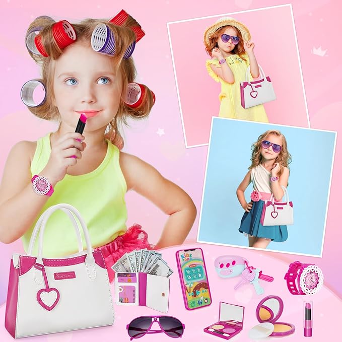 Officygnet Play Purse for Little Girls, Pretend Princess Play Toys for 3 4 5 6 7 8 Year Old, Toddler Purse with Accessories, Kids Toy Birthday for Girls Ages 3-5 4-5 6-8(White)