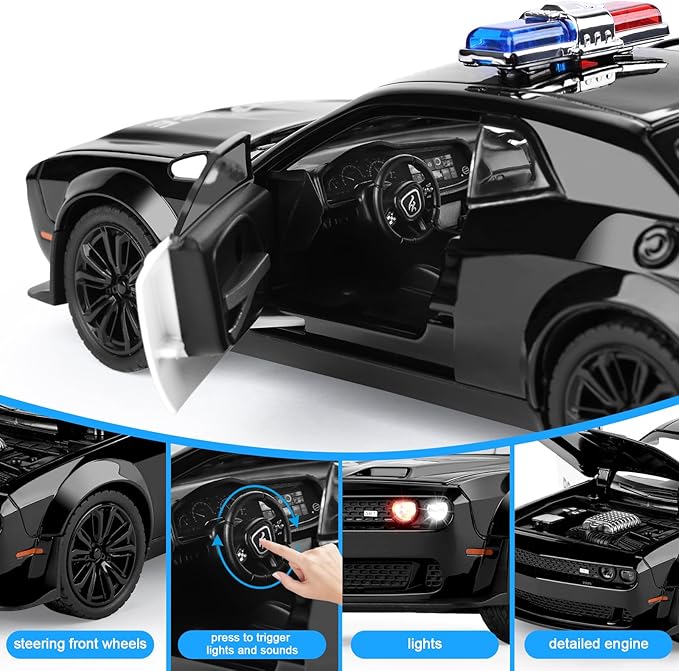 SASBSC Police Car Toys for Boys Age 3-12 Metal Toy Cars with Light and Sound Pull Back Diecast Model Car Collectable Muscle Cars for Kids 3+ Year Olds