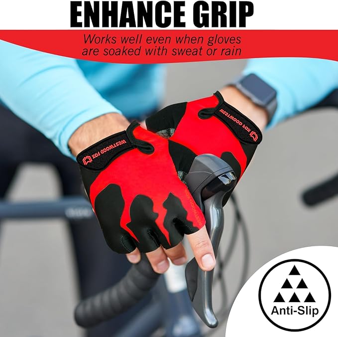 Cycling Gloves Half Finger Unisex Padded Grips Palm Bicycle Summer MTB Bike Gloves for Men Women Non-Slip Fingerless Short Mountain Bike Sports Hiking Climbing Gym
