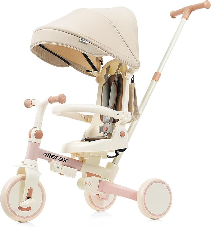 7 in 1 Baby Tricycle Toddler Trike Collapsible Frame Lightweight Kid Rider with Removable Pedal Ages 1Y-6Y