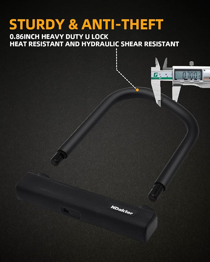 NDakter Bike Locks Heavy Duty Anti Theft 18mm Thick, Motorcycle U Lock with 4FT x 6mm Moped Chain, 3Keys Large U-Shape Electric Bicycle Wheel Lock for Ebike, Escooter, Fat-Tire Dirt-Bike, Tricycle