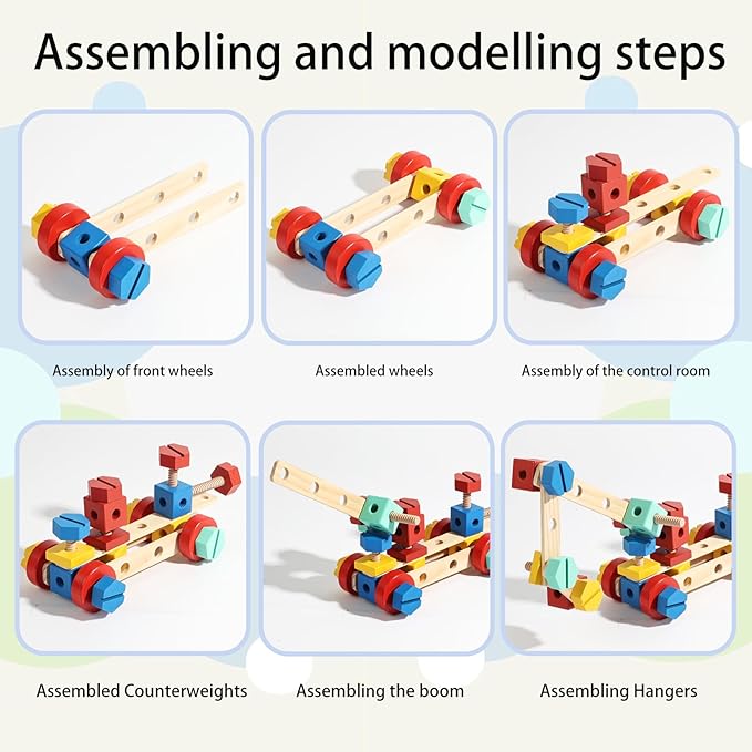 Wooden Nut & Bolt Building Toy for Kids Montessori STEM Construction Set with Tools, Educational Building Blocks for Toddlers Ages 3+ (Boys & Girls)