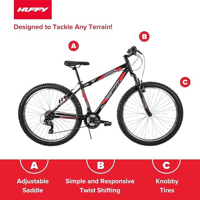 Huffy Mountain Bikes for Men, 26/27.5 Inch Sizes, Multiple Speeds, Suspension Available, Fat Tire Option, Sleek Graphics, Disc Brakes Available, Adjustable Comfort Saddle, Durable, Multiple Colors