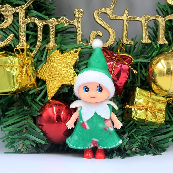 WULEEUPER Tiny Baby Elf Dolls | Christmas Miniature Elf Decoration | Newborn Gift | Baby Grow Girl and Boy Dolls (Green Dress)