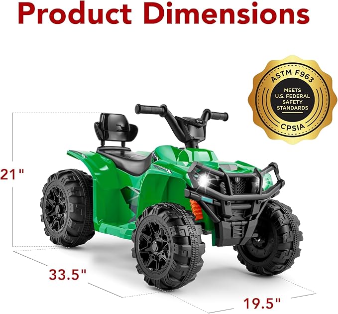 Best Choice Products 12V Kids Ride-On Electric ATV, 4-Wheeler Quad Car Toy w/Bluetooth Audio, 2.4mph Max Speed, Treaded Tires, LED Headlights, Radio - Kelly Green