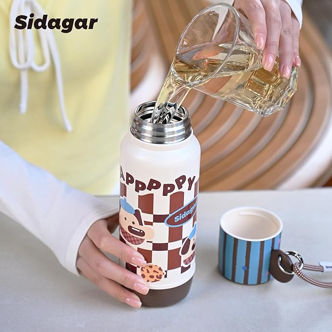 20 oz Cute Tumbler witn Lid and Straw, Insulated Stainless Steel Kids Water Bottle with Strap, Travel Leak Proof Coffee Cup, Dog